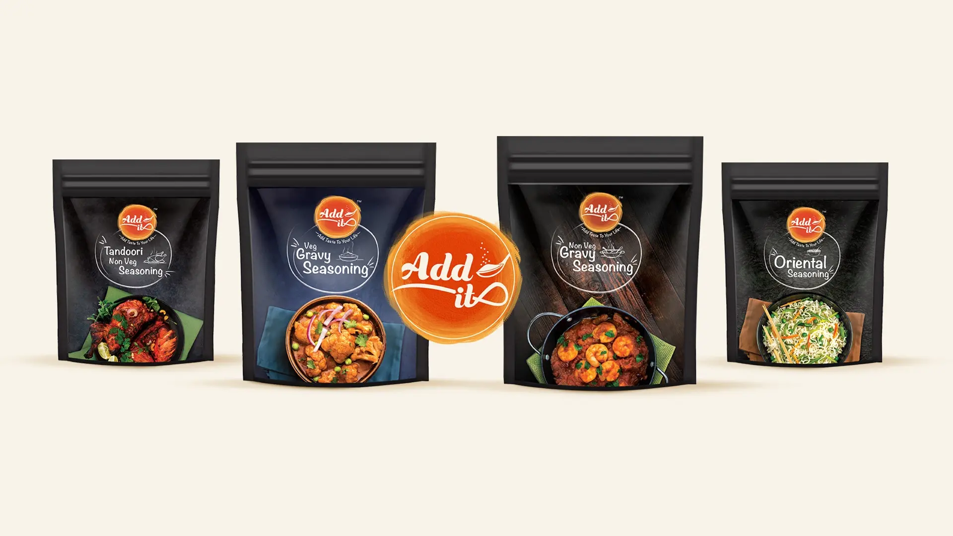 Add It spice mix packaging design - premium seasoning pouches with logo